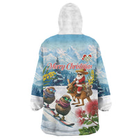 New Zealand and Australia Merry Christmas Wearable Blanket Hoodie Kiwi Birds Skiing and Koala Santa Riding Kangaroo