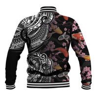 Hawaiian and Japanese Together Baseball Jacket Polynesian Triball Tattoo Koi Carps and Sakura LT03 - Polynesian Pride