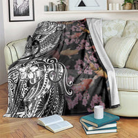 Hawaiian and Japanese Together Blanket Polynesian Triball Tattoo Koi Carps and Sakura LT03 Black - Polynesian Pride