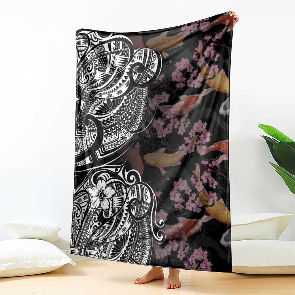 Hawaiian and Japanese Together Blanket Polynesian Triball Tattoo Koi Carps and Sakura LT03 - Polynesian Pride