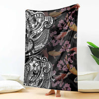 Hawaiian and Japanese Together Blanket Polynesian Triball Tattoo Koi Carps and Sakura LT03 - Polynesian Pride