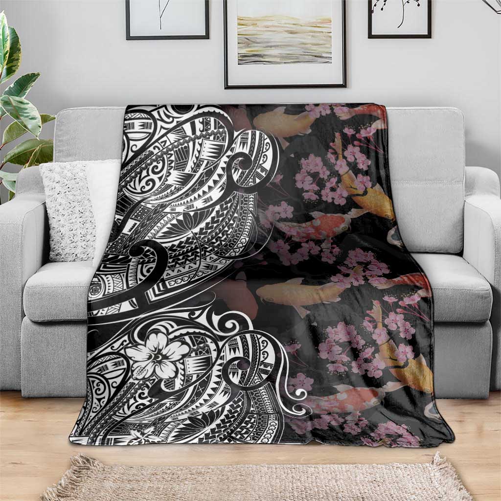 Hawaiian and Japanese Together Blanket Polynesian Triball Tattoo Koi Carps and Sakura LT03 - Polynesian Pride
