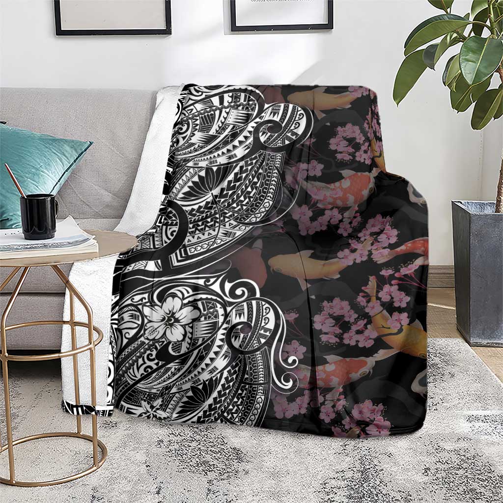 Hawaiian and Japanese Together Blanket Polynesian Triball Tattoo Koi Carps and Sakura LT03 - Polynesian Pride
