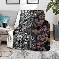 Hawaiian and Japanese Together Blanket Polynesian Triball Tattoo Koi Carps and Sakura LT03 - Polynesian Pride