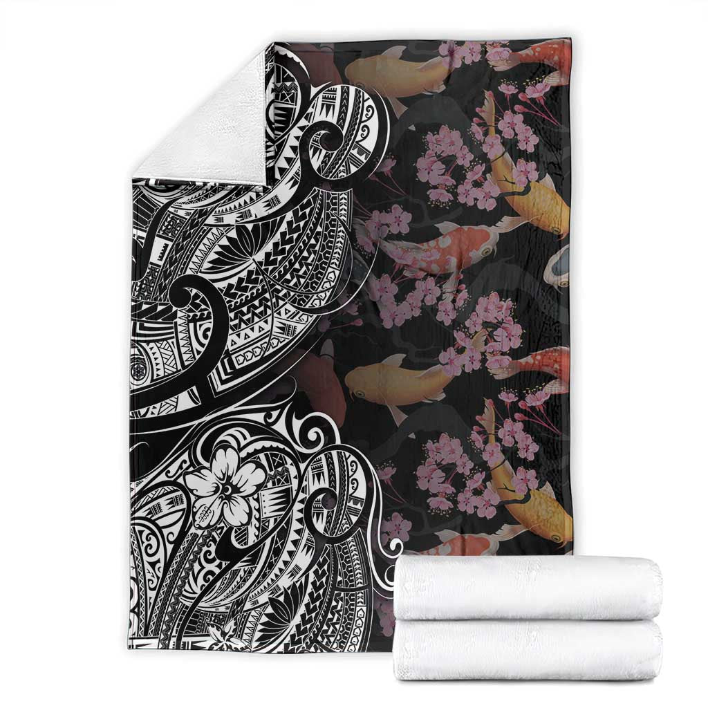 Hawaiian and Japanese Together Blanket Polynesian Triball Tattoo Koi Carps and Sakura LT03 - Polynesian Pride