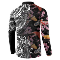 Hawaiian and Japanese Together Button Sweatshirt Polynesian Triball Tattoo Koi Carps and Sakura LT03 - Polynesian Pride