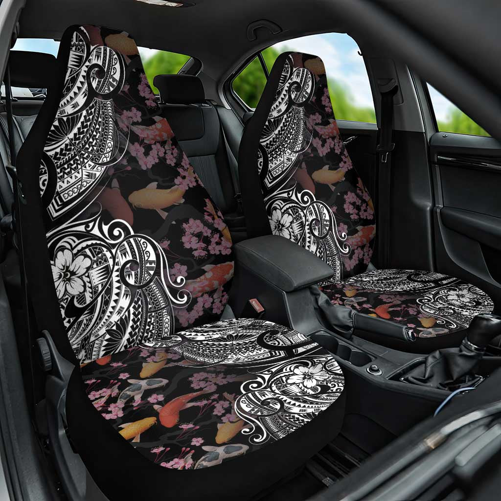 Hawaiian and Japanese Together Car Seat Cover Polynesian Triball Tattoo Koi Carps and Sakura