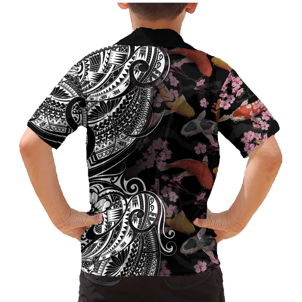 Hawaiian and Japanese Together Family Matching Mermaid Dress and Hawaiian Shirt Polynesian Triball Tattoo Koi Carps and Sakura