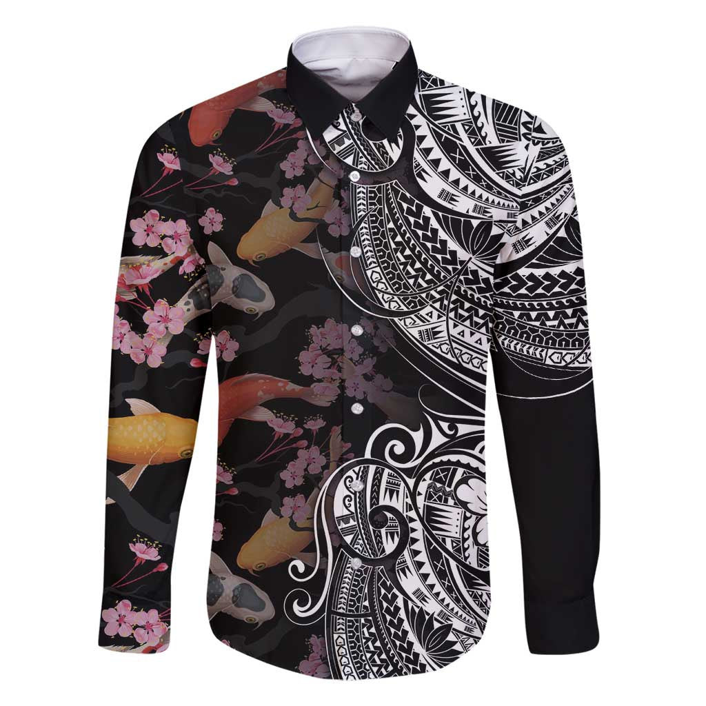 Hawaiian and Japanese Together Family Matching Mermaid Dress and Hawaiian Shirt Polynesian Triball Tattoo Koi Carps and Sakura