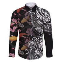 Hawaiian and Japanese Together Family Matching Mermaid Dress and Hawaiian Shirt Polynesian Triball Tattoo Koi Carps and Sakura