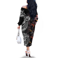 Hawaiian and Japanese Together Family Matching Off The Shoulder Long Sleeve Dress and Hawaiian Shirt Polynesian Triball Tattoo Koi Carps and Sakura