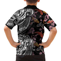 Hawaiian and Japanese Together Family Matching Puletasi and Hawaiian Shirt Polynesian Triball Tattoo Koi Carps and Sakura