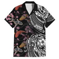 Hawaiian and Japanese Together Family Matching Puletasi and Hawaiian Shirt Polynesian Triball Tattoo Koi Carps and Sakura