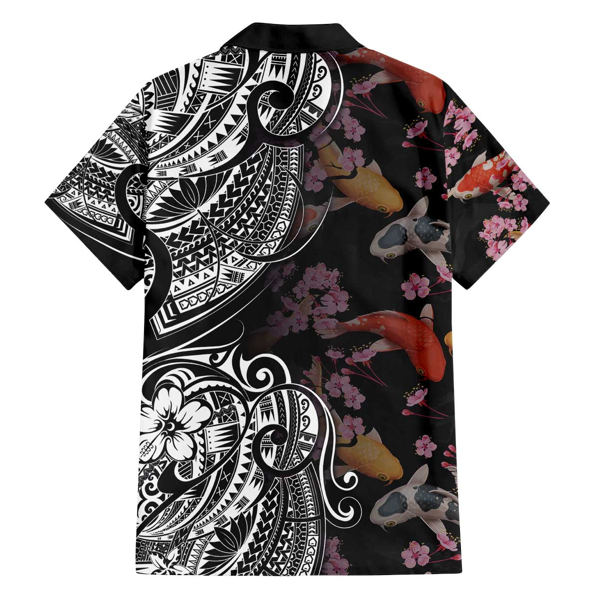 Hawaiian and Japanese Together Family Matching Puletasi and Hawaiian Shirt Polynesian Triball Tattoo Koi Carps and Sakura