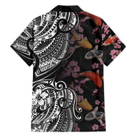 Hawaiian and Japanese Together Family Matching Puletasi and Hawaiian Shirt Polynesian Triball Tattoo Koi Carps and Sakura
