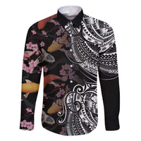 Hawaiian and Japanese Together Family Matching Short Sleeve Bodycon Dress and Hawaiian Shirt Polynesian Triball Tattoo Koi Carps and Sakura