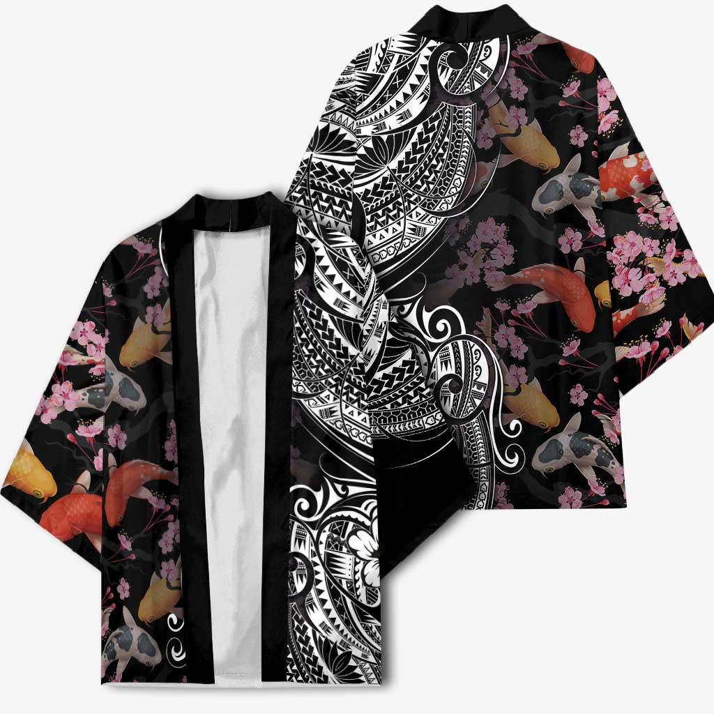 Hawaiian and Japanese Together Kimono Polynesian Triball Tattoo Koi Carps and Sakura - Polynesian Pride