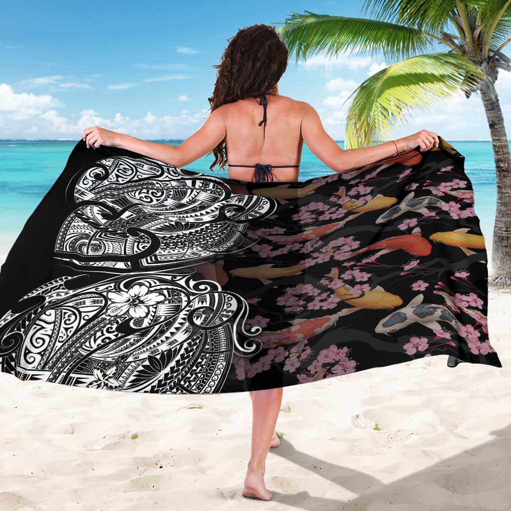 Hawaiian and Japanese Together Sarong Polynesian Triball Tattoo Koi Carps and Sakura