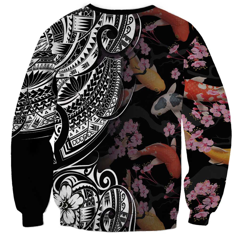 Hawaiian and Japanese Together Sweatshirt Polynesian Triball Tattoo Koi Carps and Sakura LT03 - Polynesian Pride