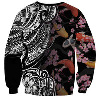 Hawaiian and Japanese Together Sweatshirt Polynesian Triball Tattoo Koi Carps and Sakura LT03 - Polynesian Pride