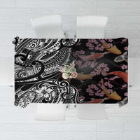 Hawaiian and Japanese Together Tablecloth Polynesian Triball Tattoo Koi Carps and Sakura LT03 Black - Polynesian Pride