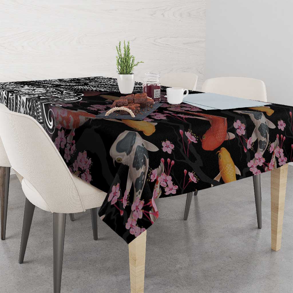 Hawaiian and Japanese Together Tablecloth Polynesian Triball Tattoo Koi Carps and Sakura LT03 - Polynesian Pride
