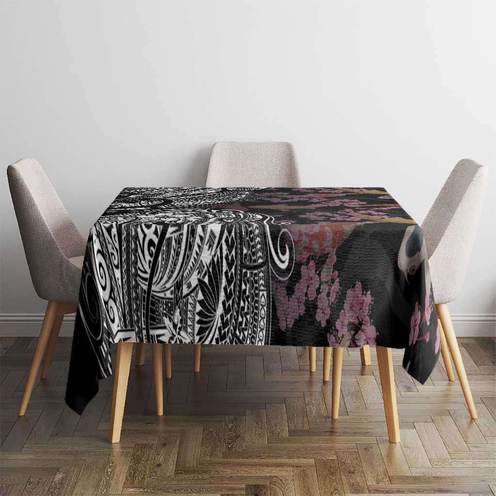 Hawaiian and Japanese Together Tablecloth Polynesian Triball Tattoo Koi Carps and Sakura LT03 - Polynesian Pride