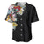 Hawaiian and Japanese Together Baseball Jersey Colorful Traditional Japanese Tattoo and Kakau Pattern Black Color