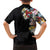 Hawaiian and Japanese Together Family Matching Off The Shoulder Long Sleeve Dress and Hawaiian Shirt Colorful Traditional Japanese Tattoo and Kakau Pattern Black Color