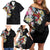 Hawaiian and Japanese Together Family Matching Off Shoulder Short Dress and Hawaiian Shirt Colorful Traditional Japanese Tattoo and Kakau Pattern Black Color