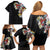 Hawaiian and Japanese Together Family Matching Off Shoulder Short Dress and Hawaiian Shirt Colorful Traditional Japanese Tattoo and Kakau Pattern Black Color