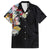 Hawaiian and Japanese Together Family Matching Off Shoulder Short Dress and Hawaiian Shirt Colorful Traditional Japanese Tattoo and Kakau Pattern Black Color