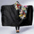 Hawaiian and Japanese Together Hooded Blanket Colorful Traditional Japanese Tattoo and Kakau Pattern Black Color