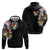 Hawaiian and Japanese Together Hoodie Colorful Traditional Japanese Tattoo and Kakau Pattern Black Color