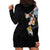 Hawaiian and Japanese Together Hoodie Dress Colorful Traditional Japanese Tattoo and Kakau Pattern Black Color