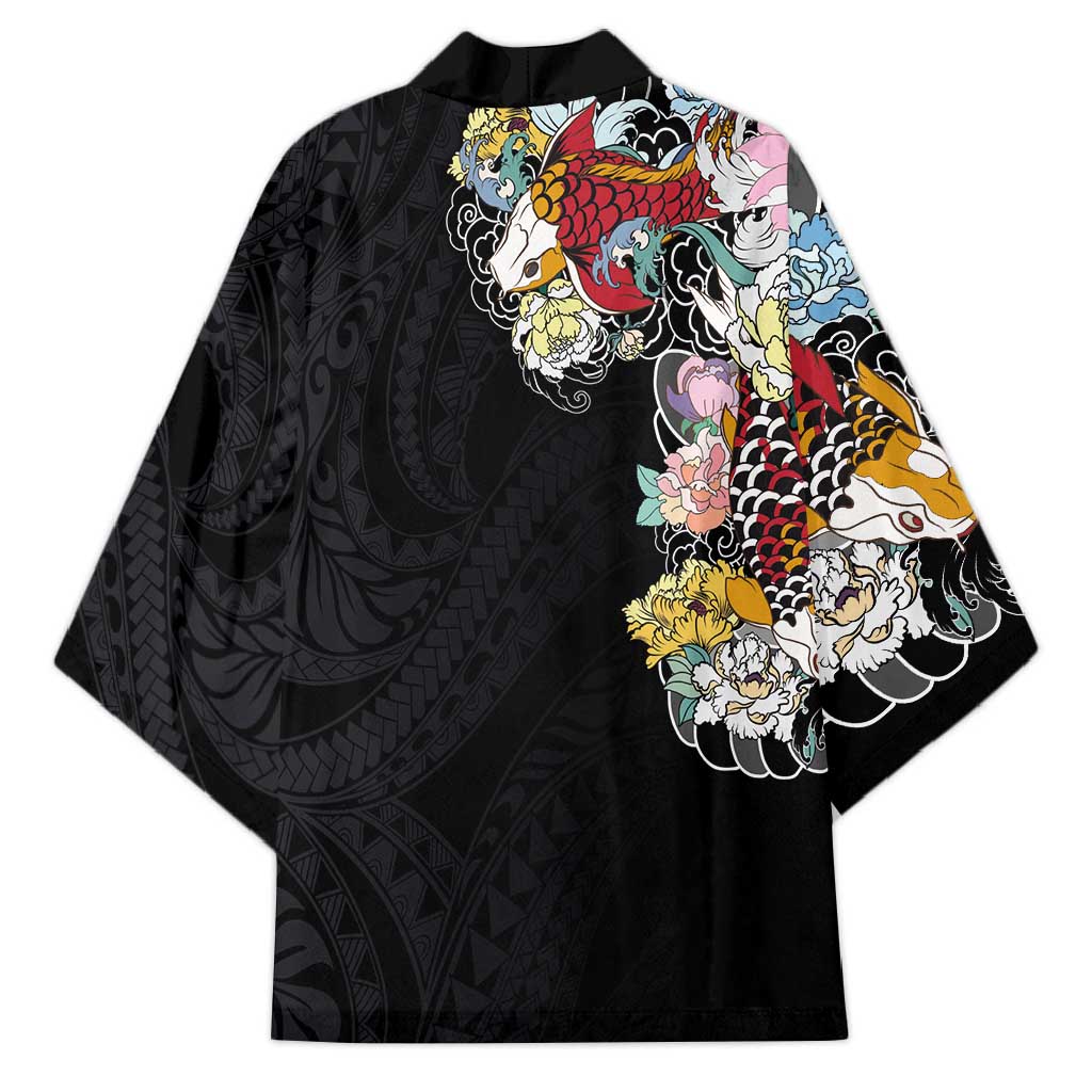 Hawaiian and Japanese Together Kimono Colorful Traditional Japanese Tattoo and Kakau Pattern Black Color - Polynesian Pride