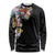 Hawaiian and Japanese Together Long Sleeve Shirt Colorful Traditional Japanese Tattoo and Kakau Pattern Black Color