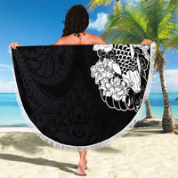 Hawaiian and Japanese Together Beach Blanket Japanese Koi Fish Tattoo and Kakau Pattern Black Color LT03 - Polynesian Pride