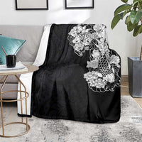 Hawaiian and Japanese Together Blanket Japanese Koi Fish Tattoo and Kakau Pattern Black Color LT03 - Polynesian Pride