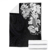 Hawaiian and Japanese Together Blanket Japanese Koi Fish Tattoo and Kakau Pattern Black Color LT03 - Polynesian Pride