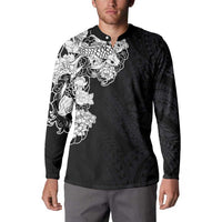 Hawaiian and Japanese Together Button Sweatshirt Japanese Koi Fish Tattoo and Kakau Pattern Black Color LT03 - Polynesian Pride