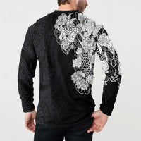 Hawaiian and Japanese Together Button Sweatshirt Japanese Koi Fish Tattoo and Kakau Pattern Black Color LT03 - Polynesian Pride