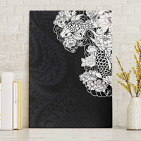 Hawaiian and Japanese Together Canvas Wall Art Japanese Koi Fish Tattoo and Kakau Pattern Black Color LT03 Without Frame Black - Polynesian Pride