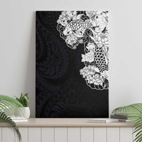 Hawaiian and Japanese Together Canvas Wall Art Japanese Koi Fish Tattoo and Kakau Pattern Black Color LT03 - Polynesian Pride