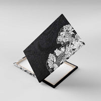 Hawaiian and Japanese Together Canvas Wall Art Japanese Koi Fish Tattoo and Kakau Pattern Black Color LT03 With Frame Black - Polynesian Pride