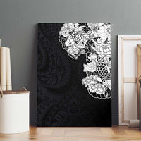 Hawaiian and Japanese Together Canvas Wall Art Japanese Koi Fish Tattoo and Kakau Pattern Black Color LT03 - Polynesian Pride