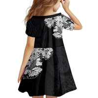 Hawaiian and Japanese Together Family Matching Off Shoulder Maxi Dress and Hawaiian Shirt Japanese Koi Fish Tattoo and Kakau Pattern Black Color