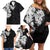 Hawaiian and Japanese Together Family Matching Off Shoulder Short Dress and Hawaiian Shirt Japanese Koi Fish Tattoo and Kakau Pattern Black Color