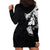 Hawaiian and Japanese Together Hoodie Dress Japanese Koi Fish Tattoo and Kakau Pattern Black Color