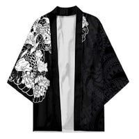 Hawaiian and Japanese Together Kimono Japanese Koi Fish Tattoo and Kakau Pattern Black Color - Polynesian Pride